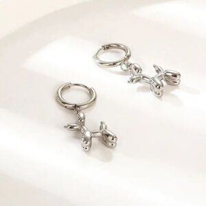 Silver Balloon Dog Charm Hoop Huggies